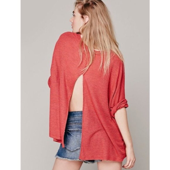 NEW Free People Storyteller oversized split back thermal pink XS - Picture 2 of 8
